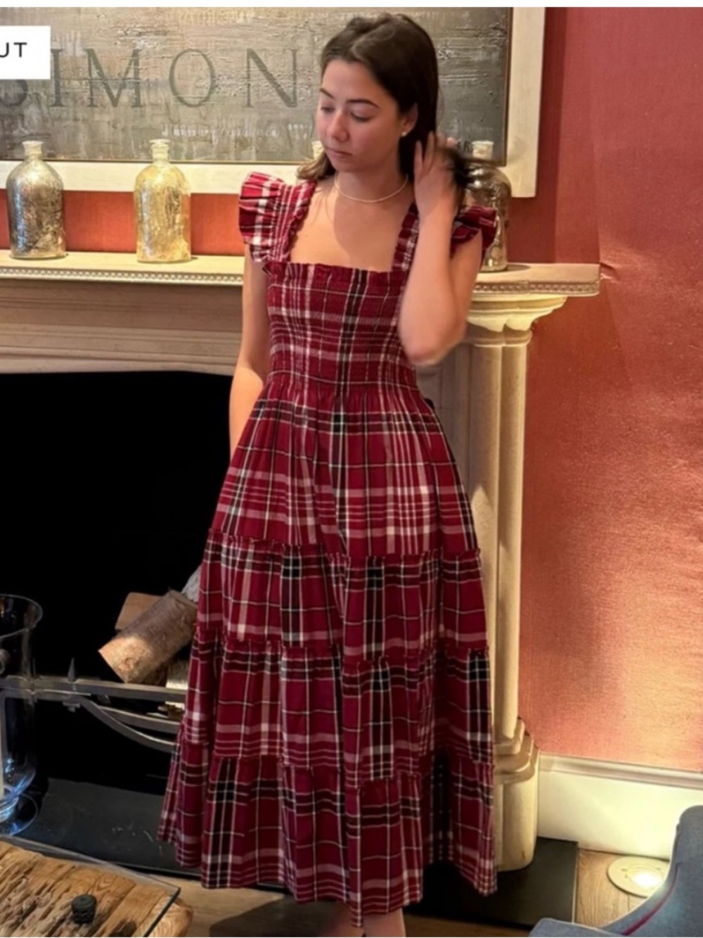 Hill House Home The Ellie Nap Dress in Tartan Crimson Red Size L